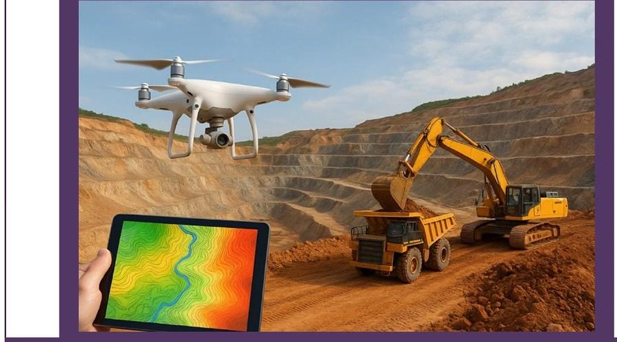 Drone survey over an active mining excavation site